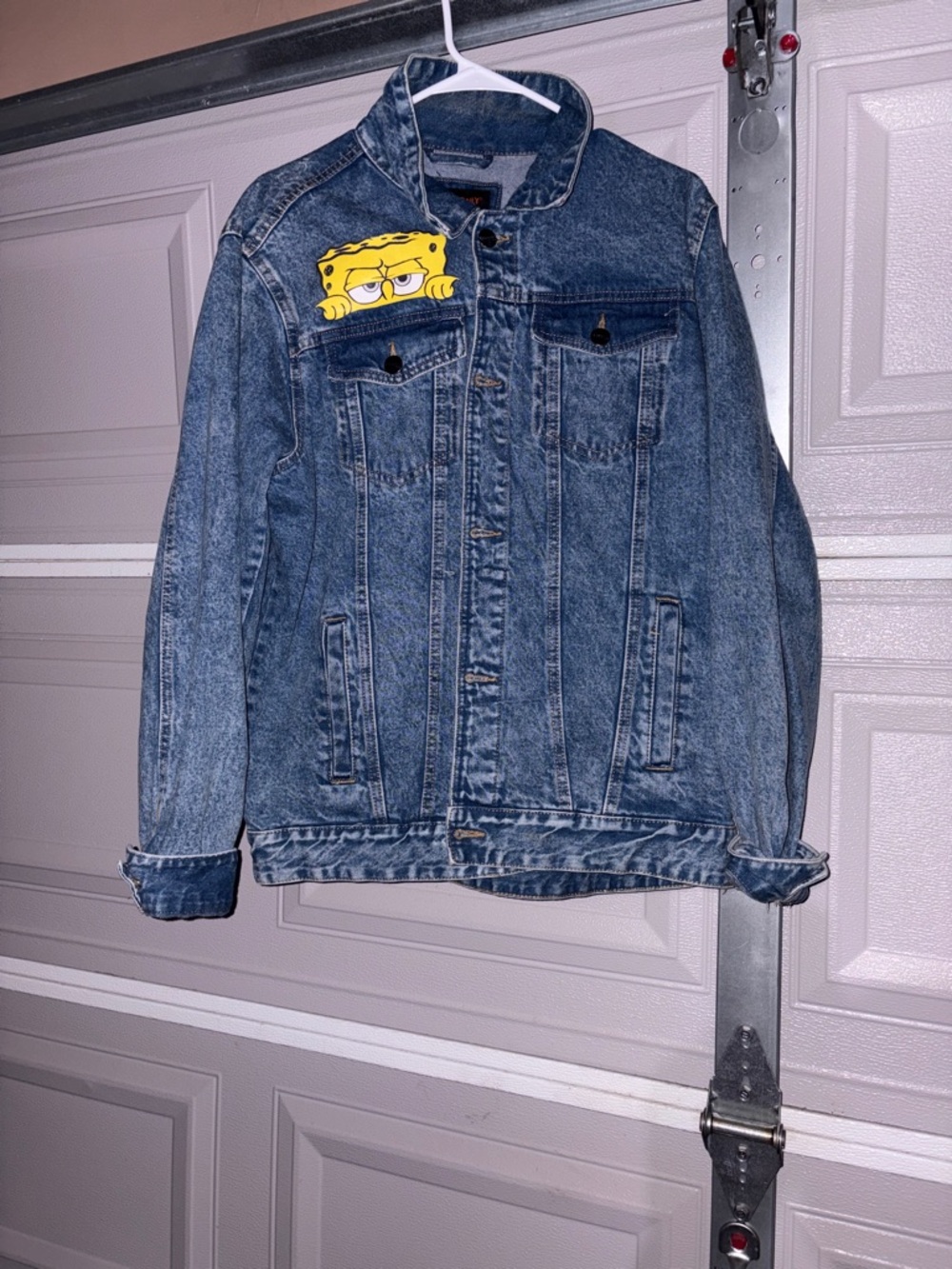 Members Only Blue Denim Jacket with Yellow Cartoon Patch